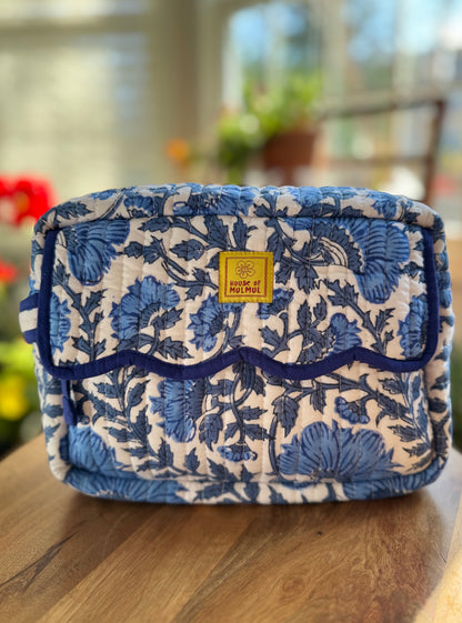 Block print Travel Makeup Bag (Single - C25B) - Blue Vine