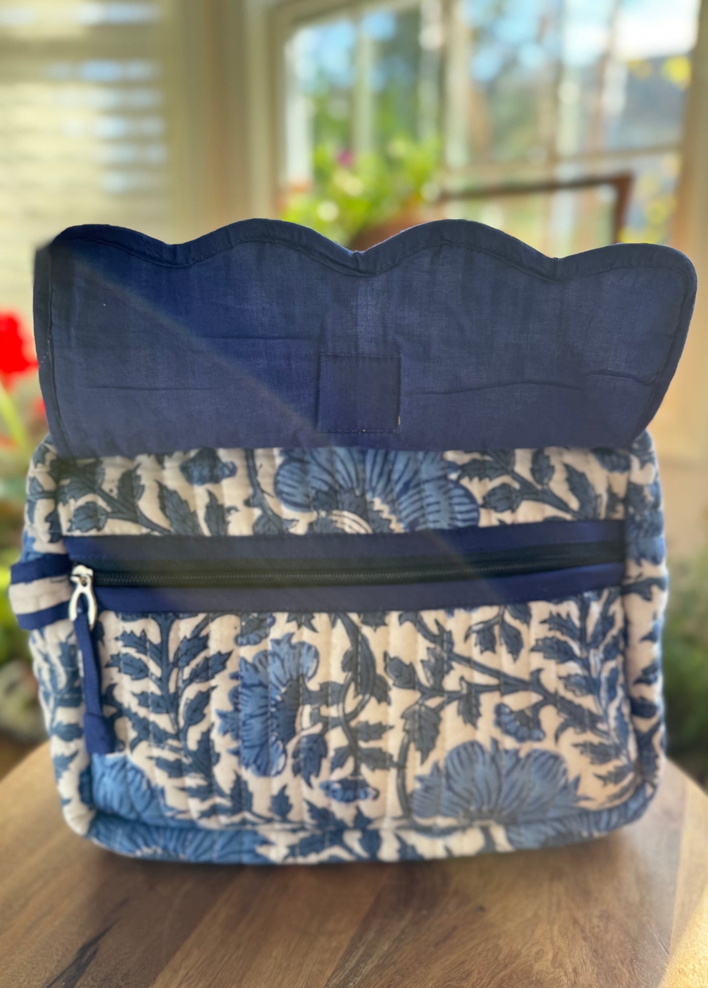 Block print Travel Makeup Bag (Single - C25B) - Blue Vine