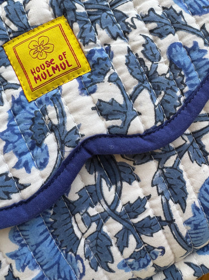 Block print Travel Makeup Bag (Single - C25B) - Blue Vine