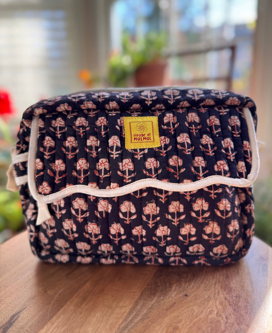 Block print Travel Makeup Bag (Single - C25B) - Black