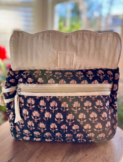 Block print Travel Makeup Bag (Single - C25B) - Black