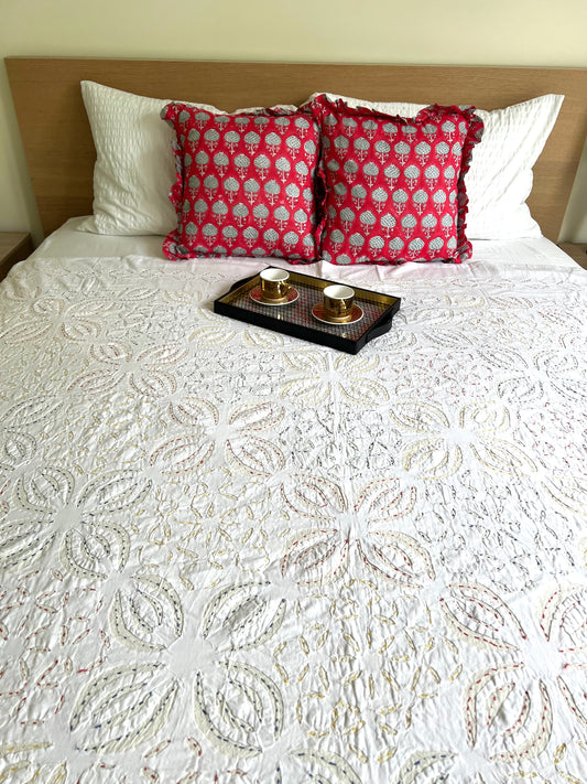 Applique Kantha Bed Cover (Hand stitched) - Queen