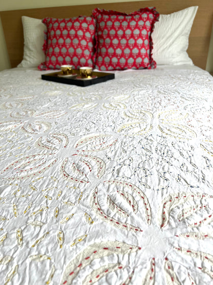 Applique Kantha Bed Cover (Hand stitched) - Queen