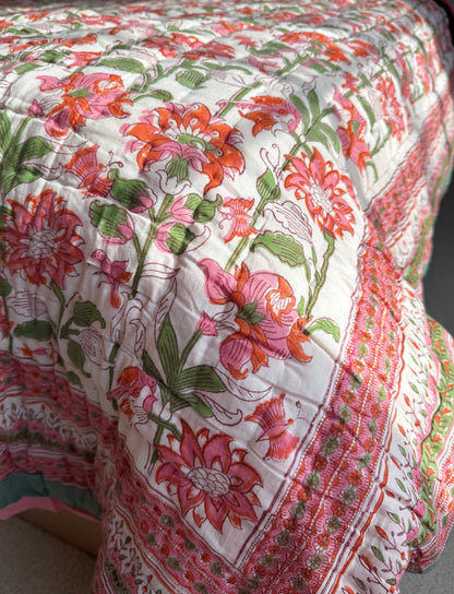 Anjum Sage and Beige Reversible All Season Quilt (Handblock printed)