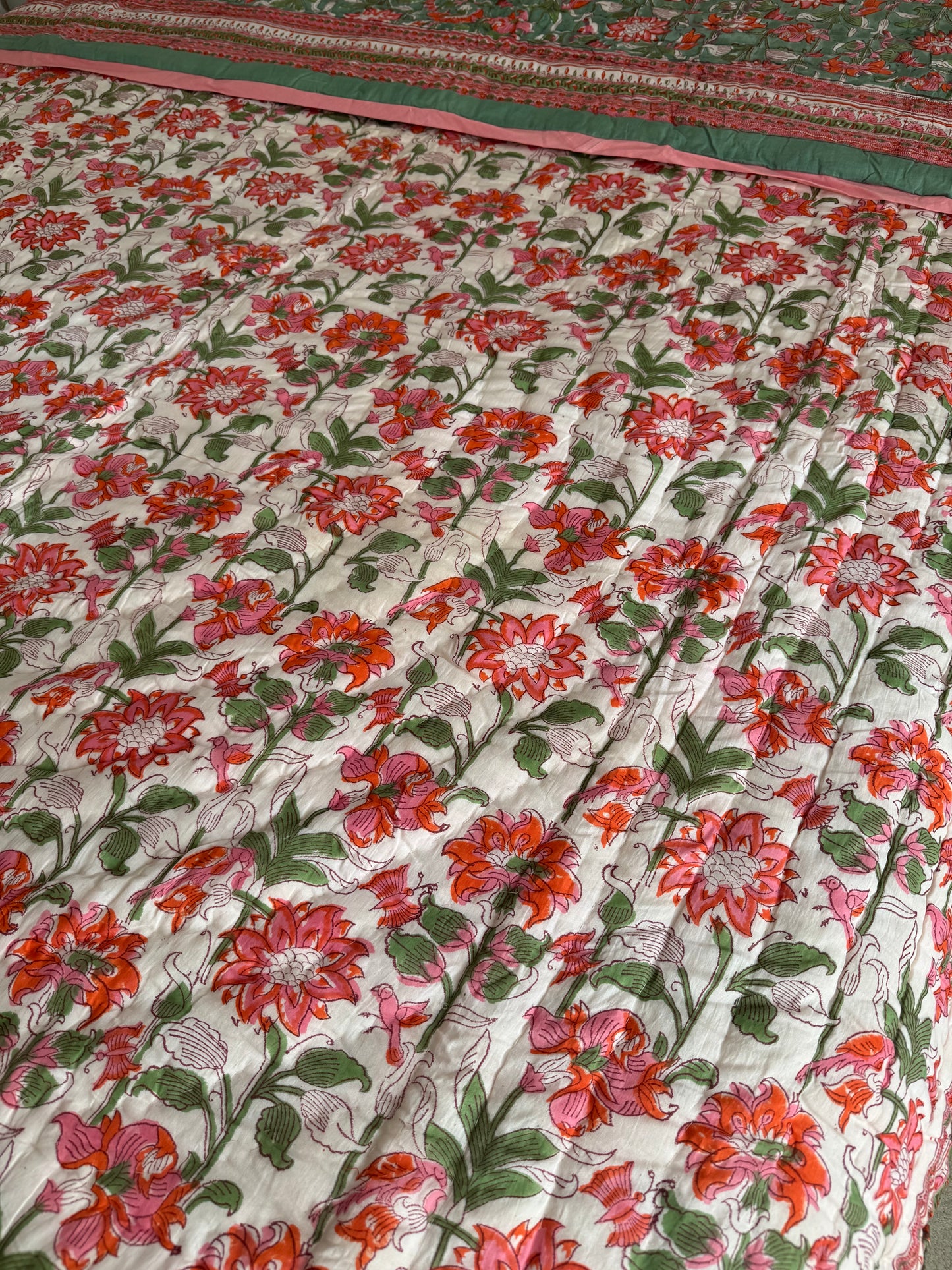 Anjum Sage and Beige Reversible All Season Quilt (Handblock printed)