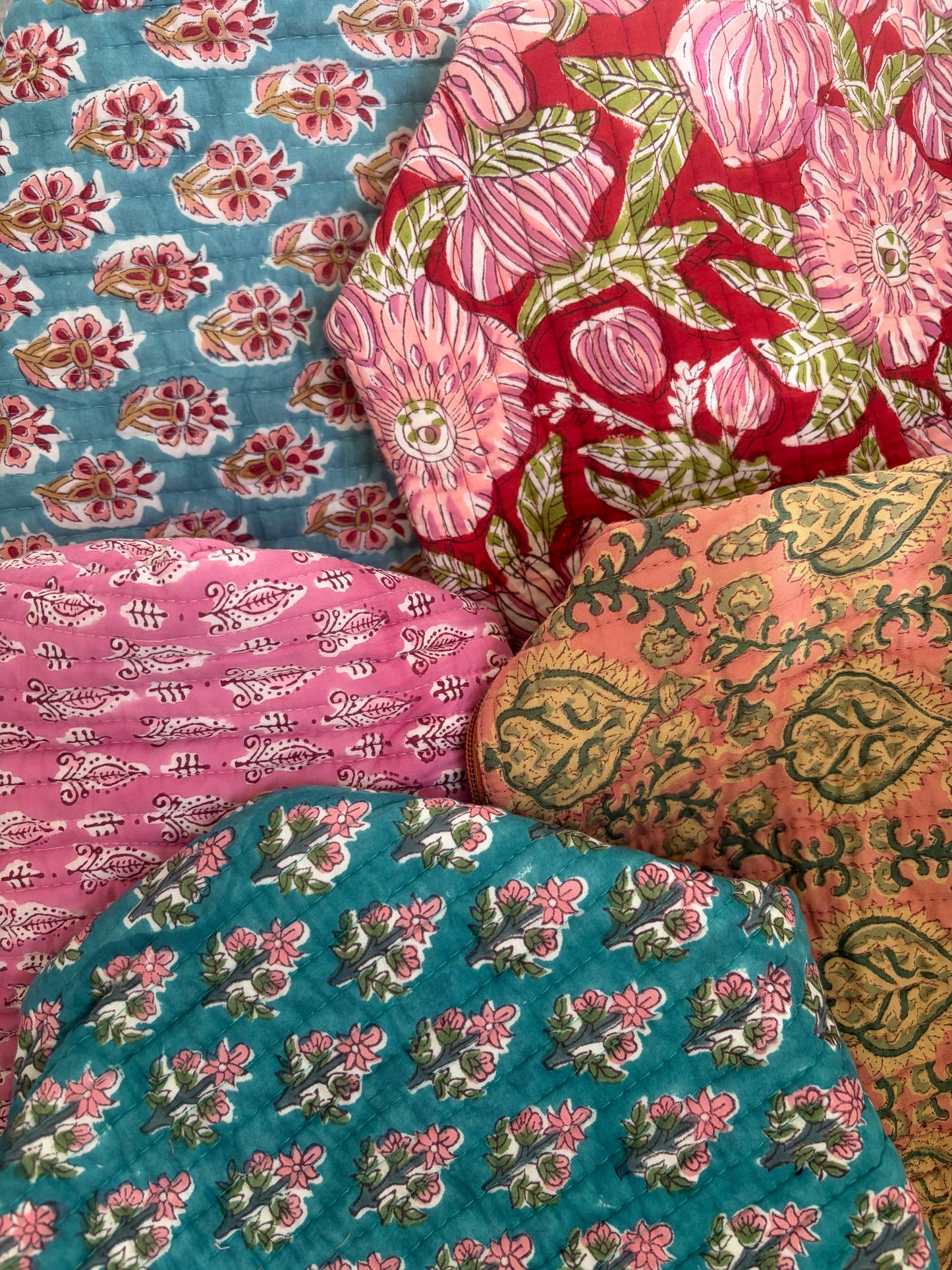House of Mulmul - Blockprinted Cotton Hair Tool Bags. Collection of colorful patterned hair tool bags