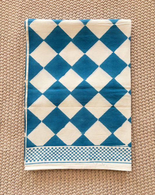 Solstice Courtyard Block Print Cotton Tablecloth - Blue White - 6 Seater - 60x90 inches