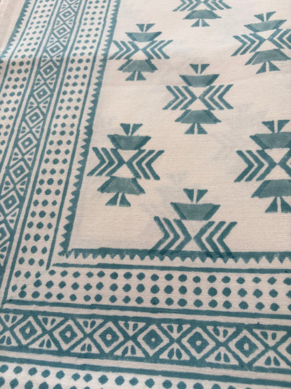 Alcott Frame Block Print Cotton Tablecloth - Blue White - 8 Seater - 60x108 inches