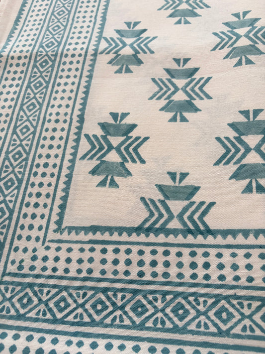 Alcott Frame Block Print Cotton Tablecloth - Blue White - 8 Seater - 60x108 inches