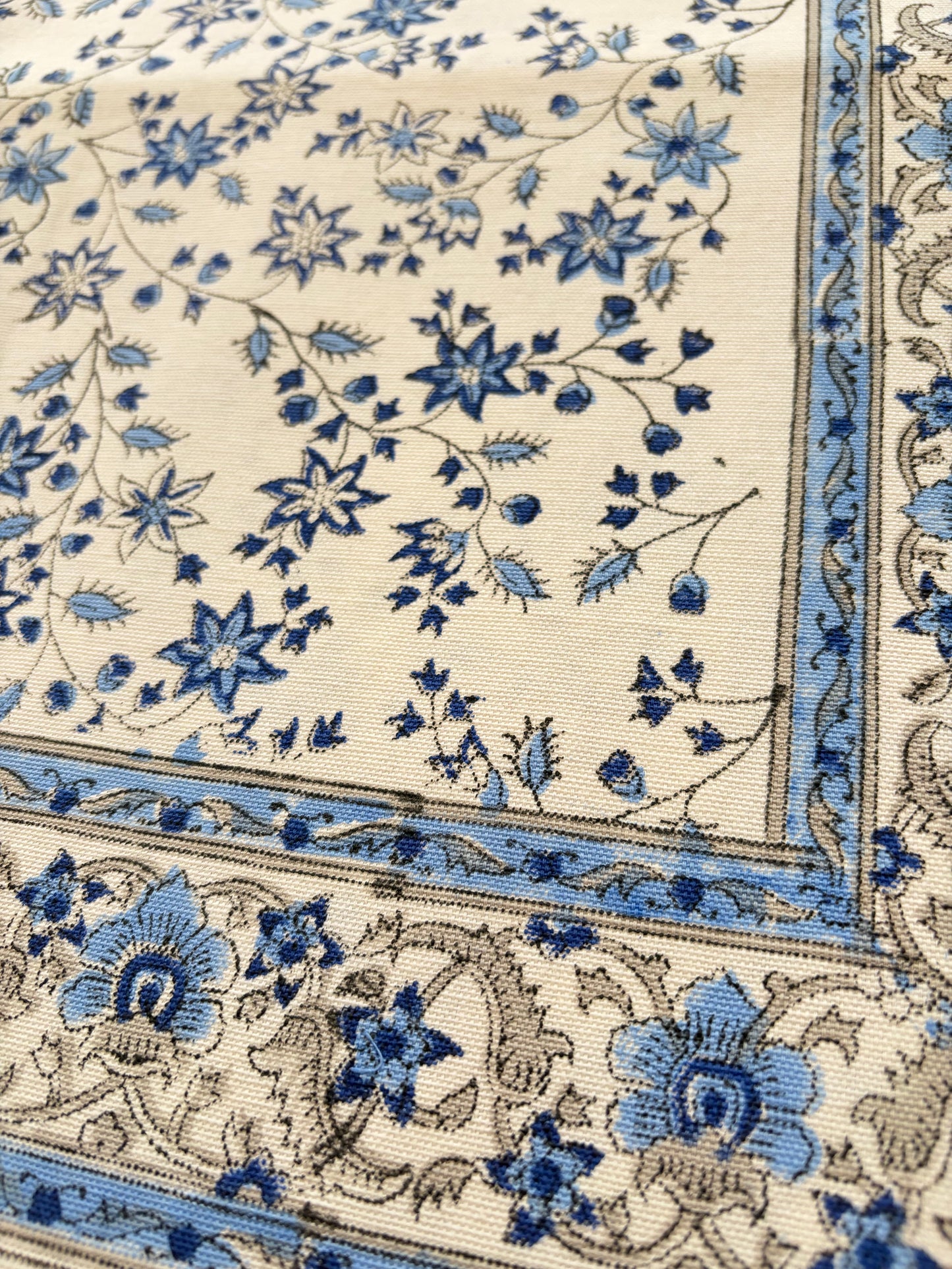 Sapphire Orchard Block Print Cotton Tablecloth - Blue White - 8 Seater - 60x108 inches