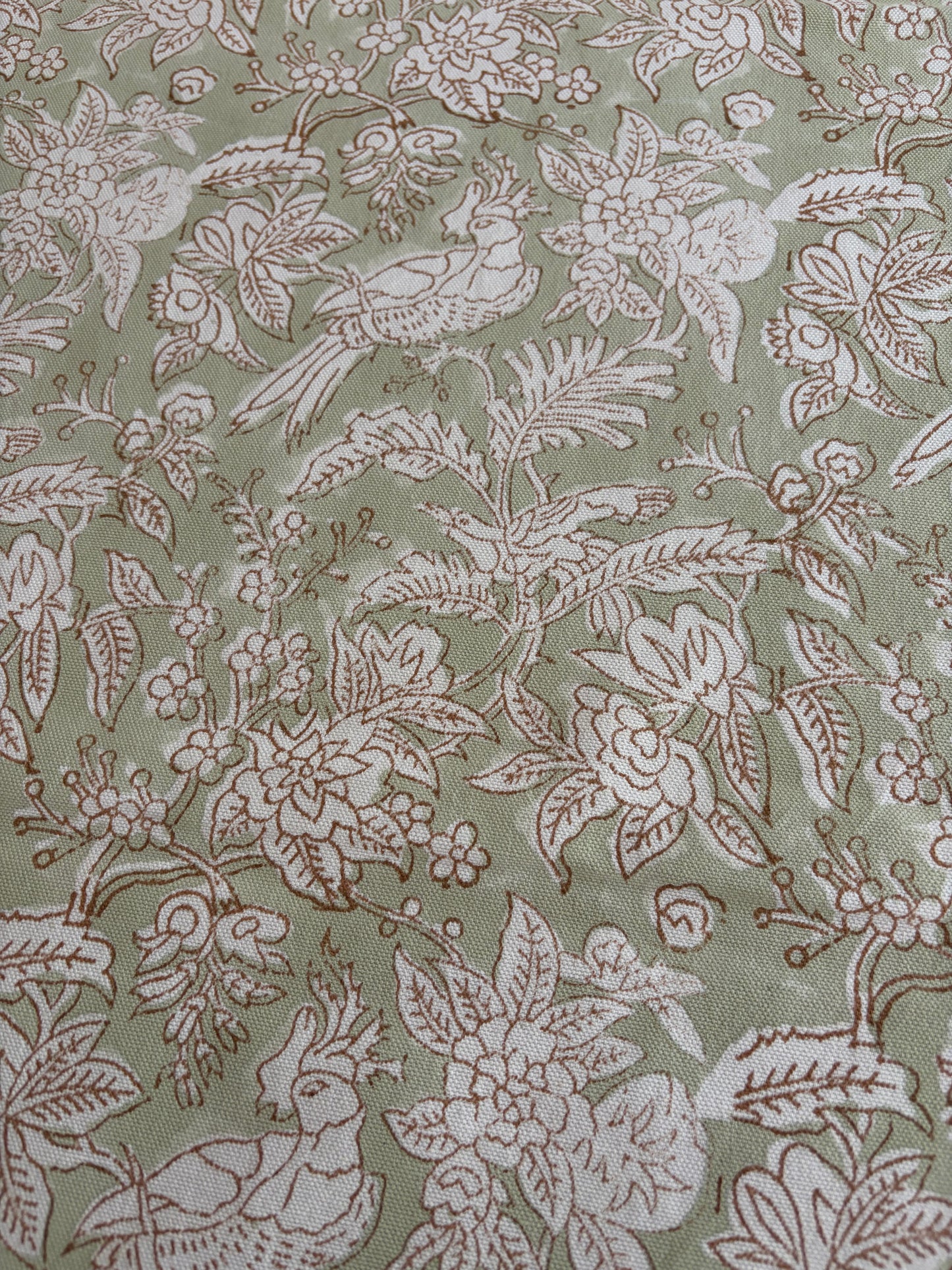 Olive Aviary Block Print Cotton Tablecloth collection - Green White - Multiple Sizes