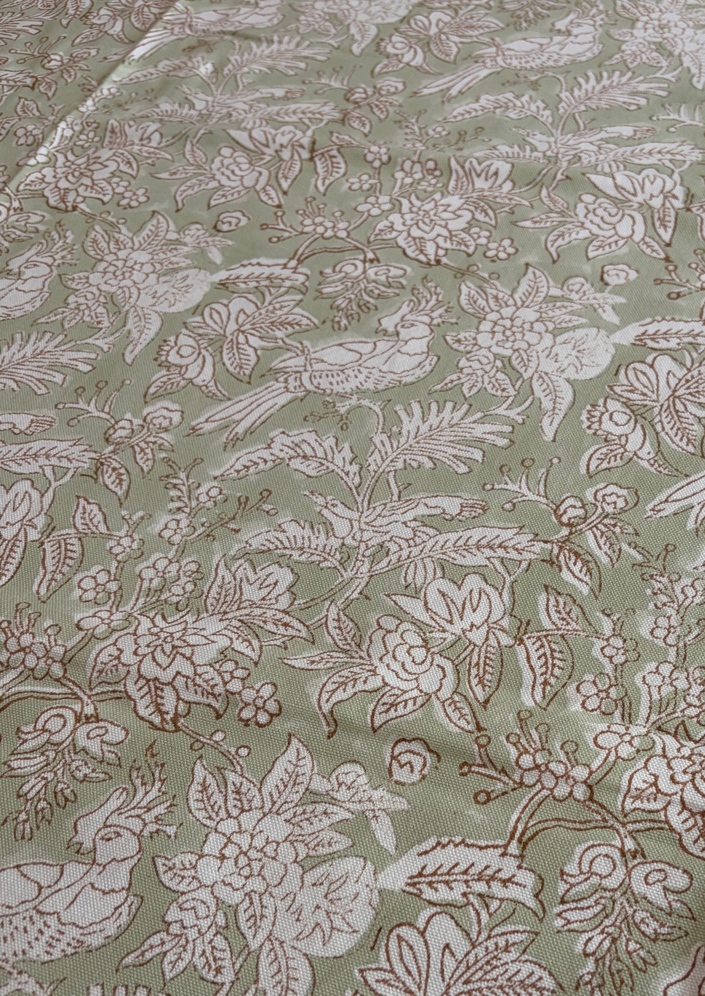 Olive Aviary Block Print Cotton Tablecloth collection - Green White - Multiple Sizes