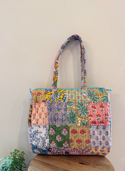 Blockprinted Cotton Tote Bag (BGW Patchwork)