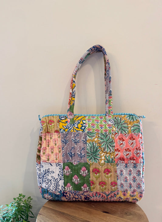 Blockprinted Cotton Tote Bag (BGW Patchwork)