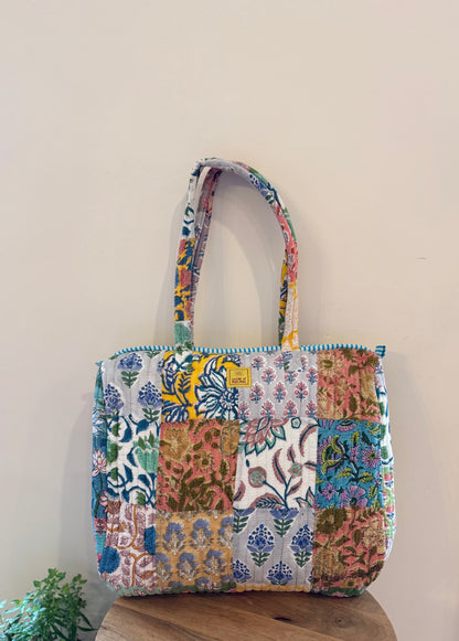 Blockprinted Cotton Tote Bag (BGW Patchwork)