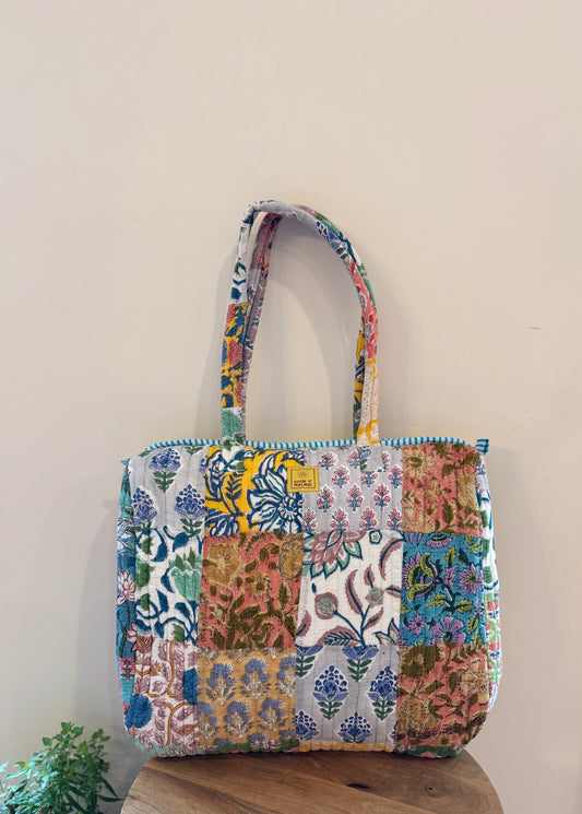 Blockprinted Cotton Tote Bag (BGW Patchwork)
