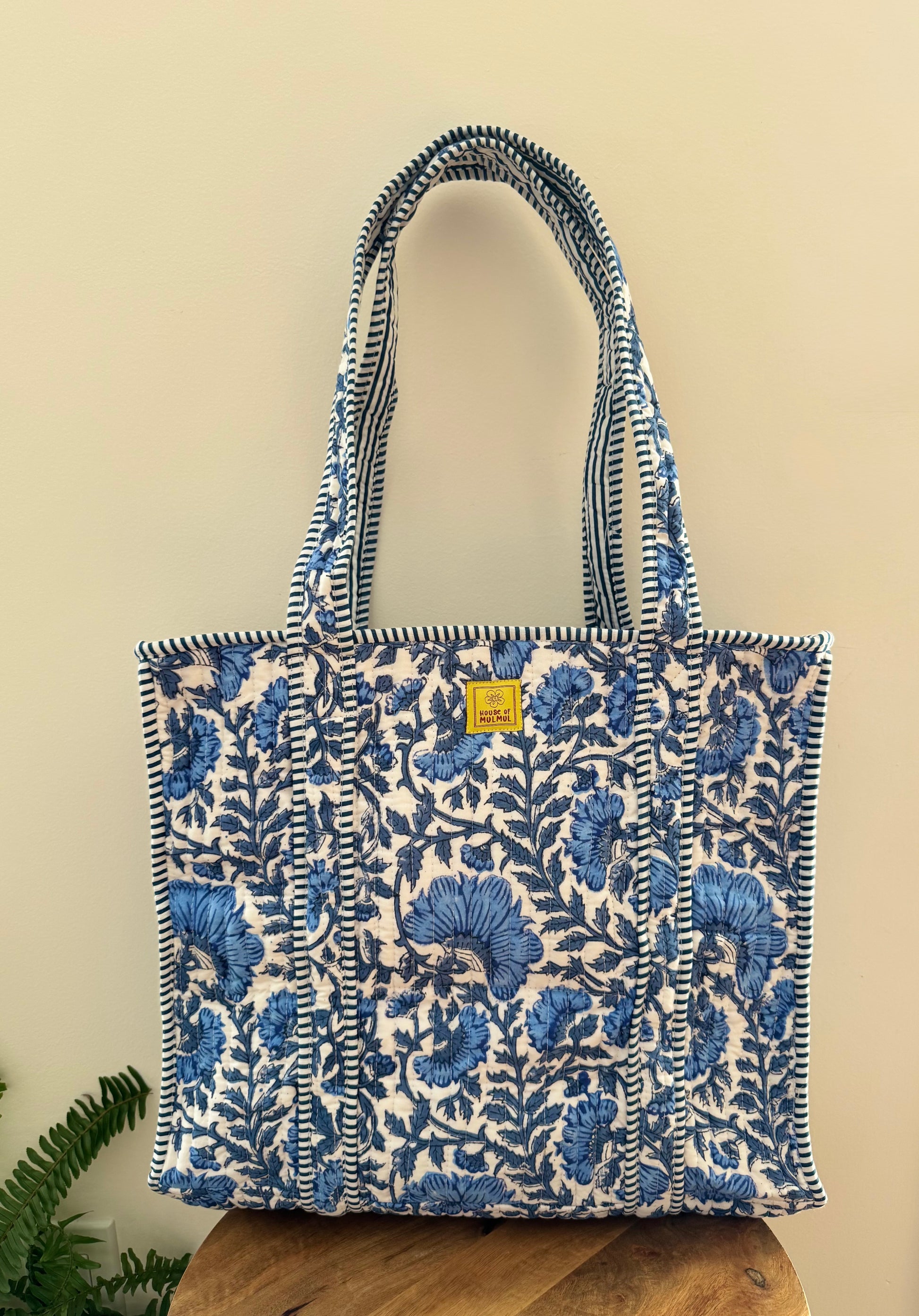 House of Mulmul - Blockprinted Cotton Tote Bag, Travel Bag. 