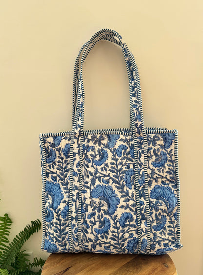 House of Mulmul - Blockprinted Cotton Tote Bag, Travel Bag. 