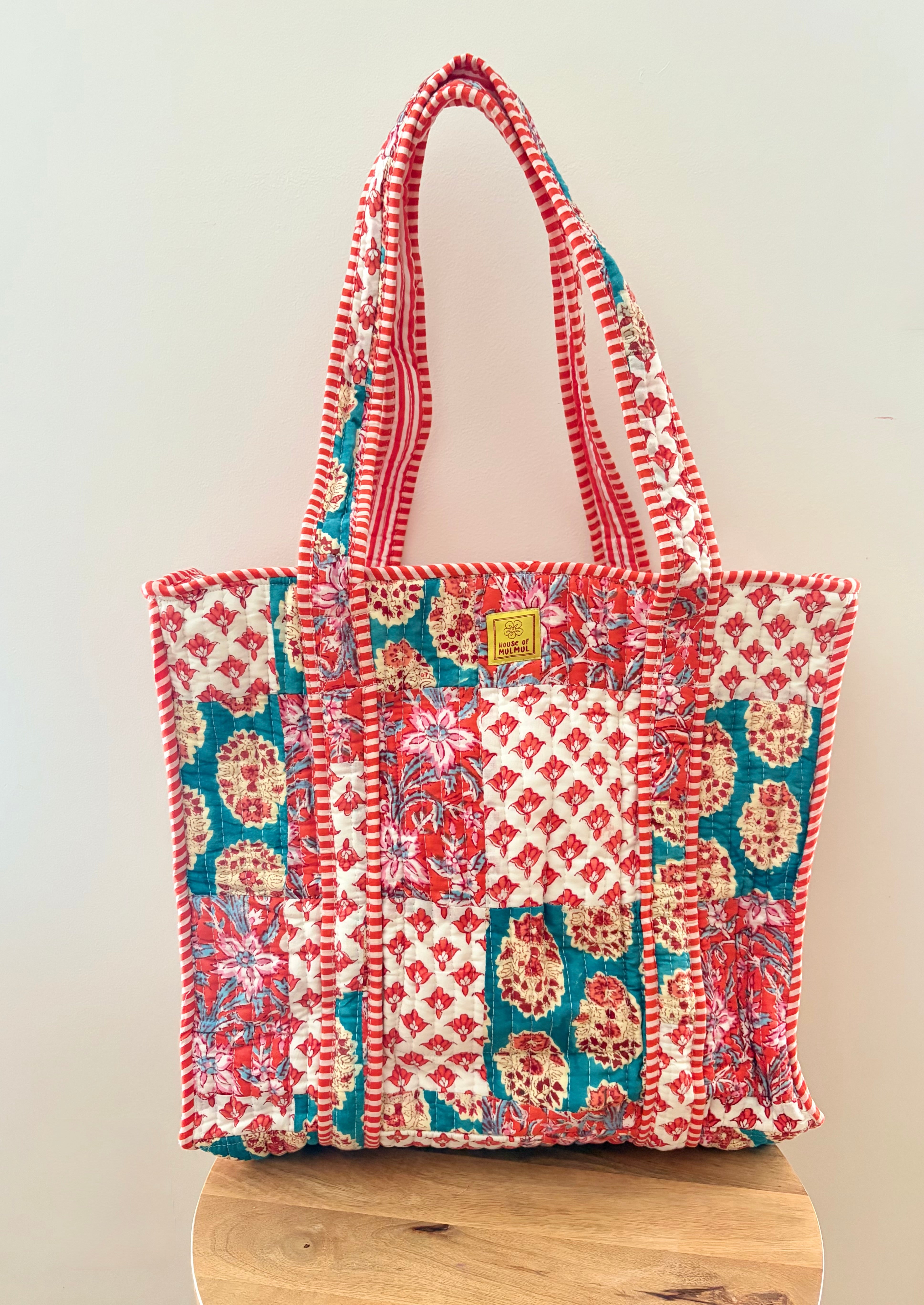 The Ira Terracotta Quilted Handblock Printed Cotton Patchwork Tote