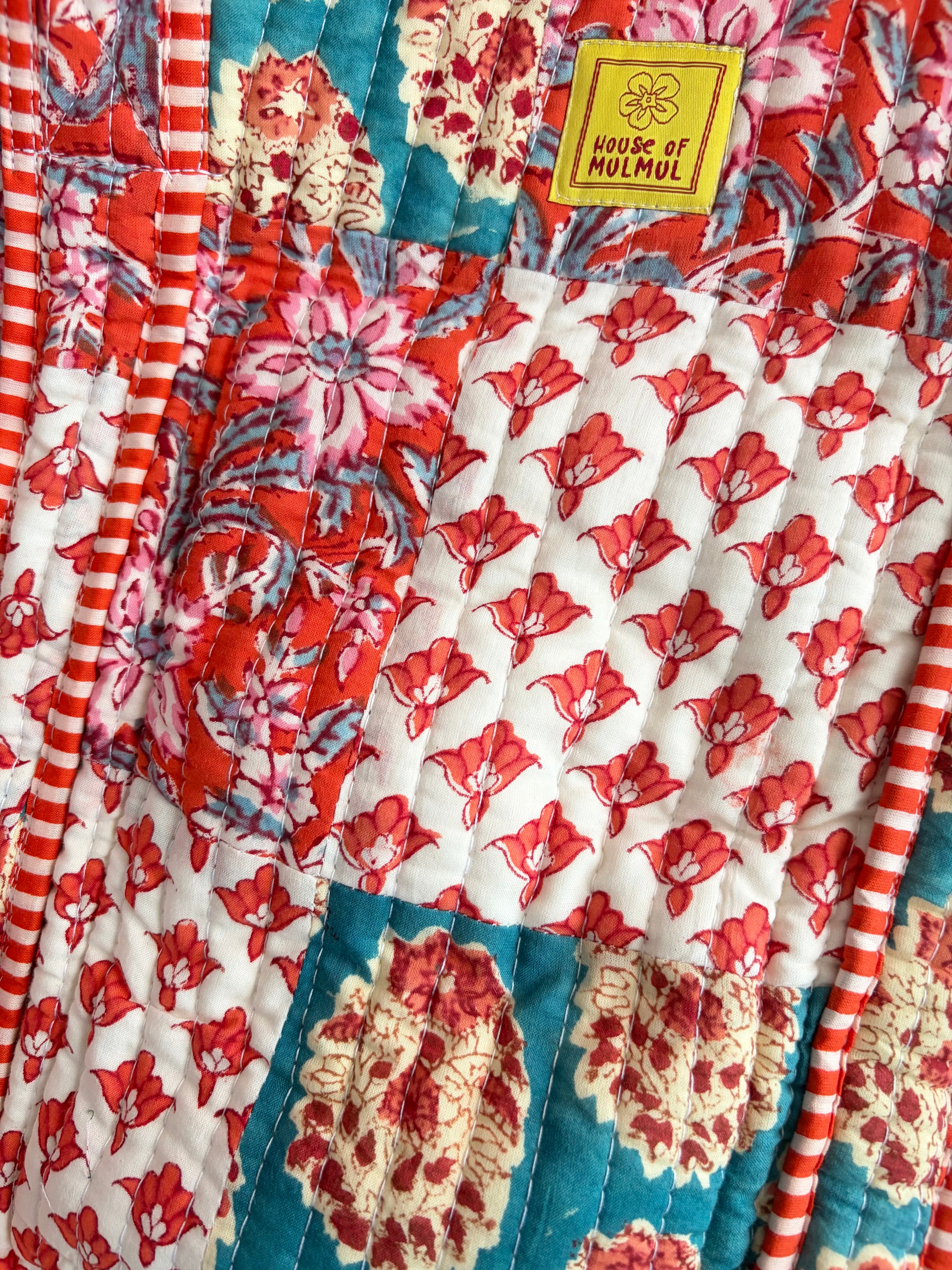 The Ira Terracotta Quilted Handblock Printed Cotton Patchwork Tote