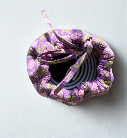 House of Mulmul - Blockprinted Yoga Mat Cover. Yoga mat bag with yoga mat inside it.