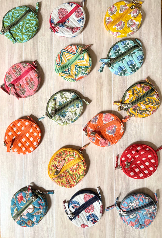Bundle Deal for Assorted Block print Quilted Change/Coin Purse - Set of 5/10/20 pcs