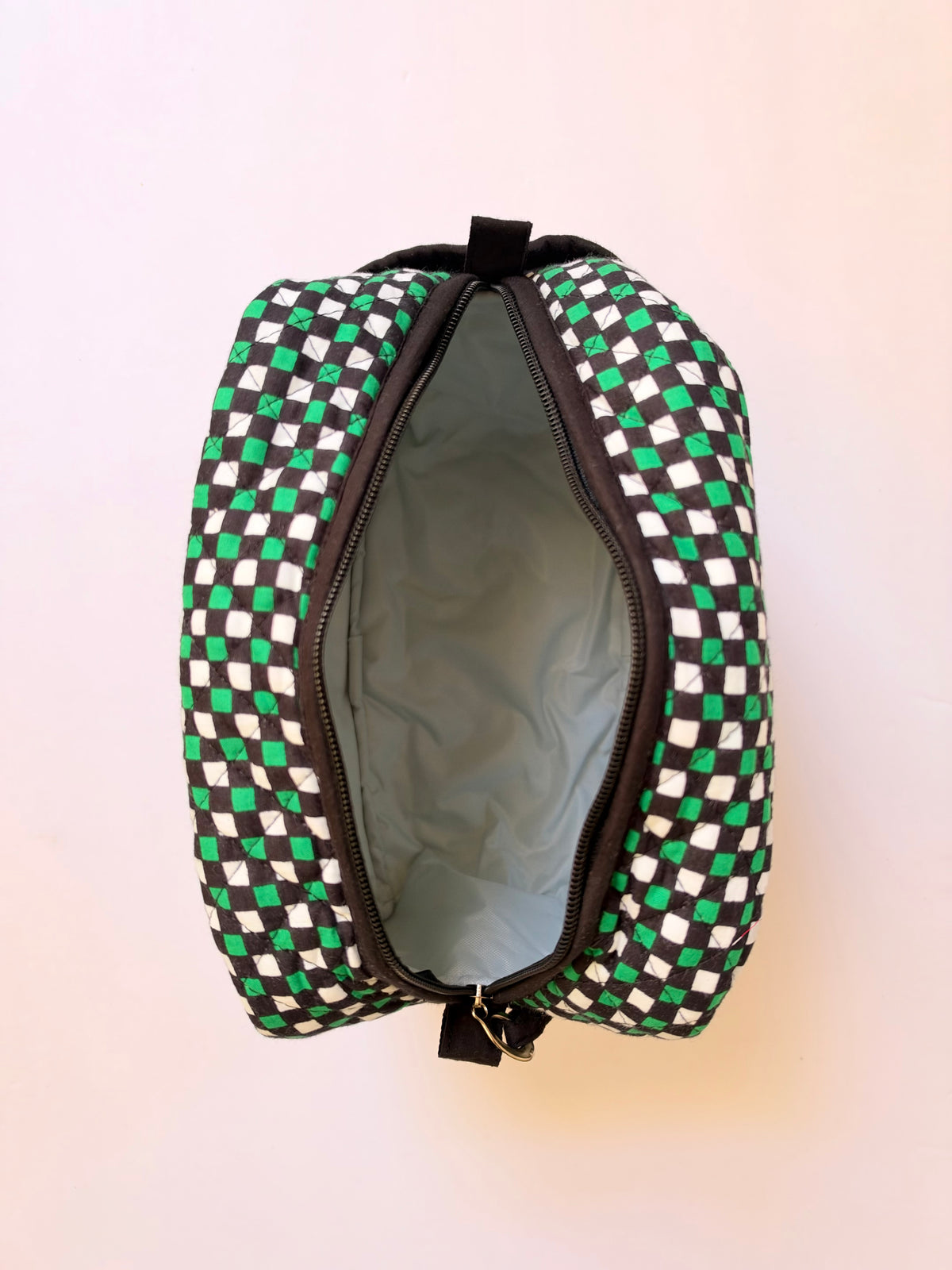 Winter Black Green Mosaic - Cotton Quilted Travel Makeup Utility Pouches (Set of 2)