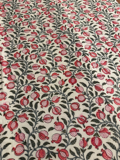 Pomegranate Tree Handblock printed Reversible Queen Cotton Coverlet (Dohar) Blanket