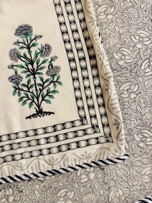 Raat ki Rani Handblock printed Reversible Queen Cotton Coverlet (Dohar) Blanket