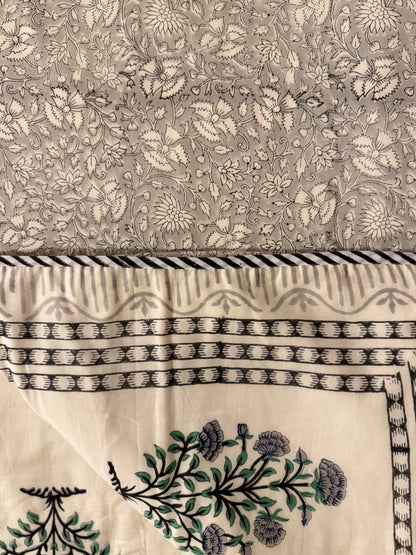 Raat ki Rani Handblock printed Reversible Queen Cotton Coverlet (Dohar) Blanket