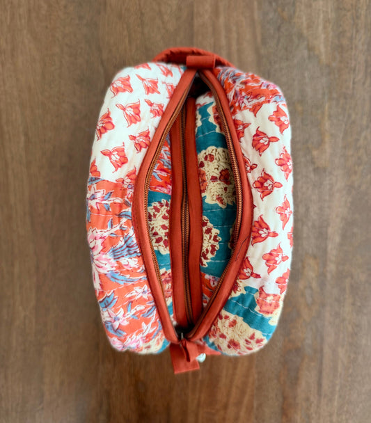 House of Mulmul - Handblock Printed Travel Makeup Quilted Pouch set