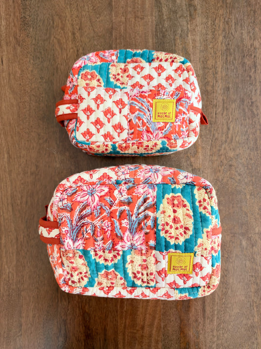 House of Mulmul - Handblock Printed Travel Makeup Quilted Pouch set
