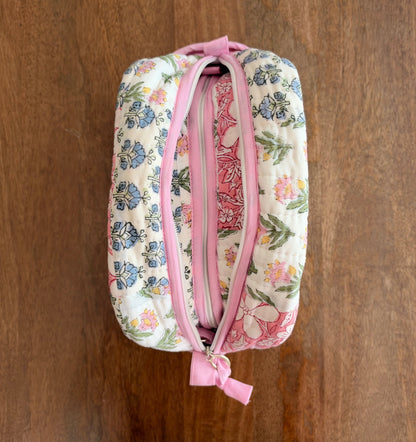 House of Mulmul - Handblock Printed Travel Makeup Quilted Pouch set