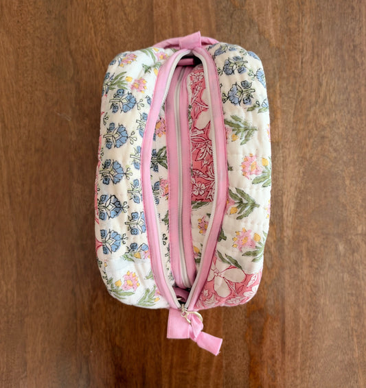 House of Mulmul - Handblock Printed Travel Makeup Quilted Pouch set