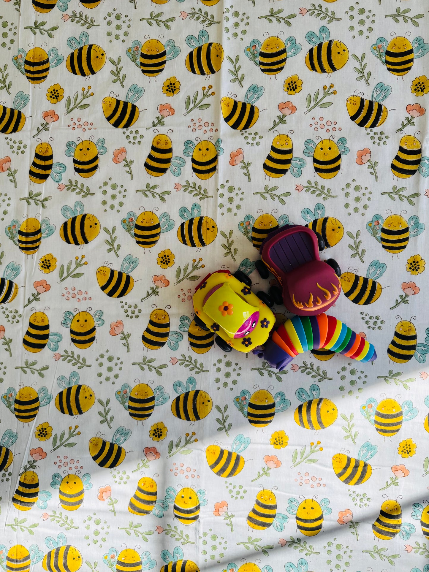 Block Print Cotton Reversible Coverlet - Kids (Bee Garden)