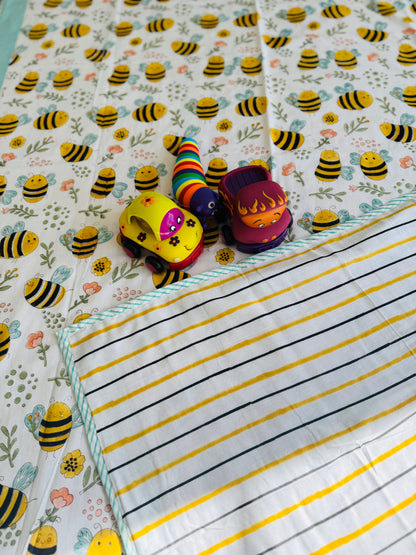 Block Print Cotton Reversible Coverlet - Kids (Bee Garden)