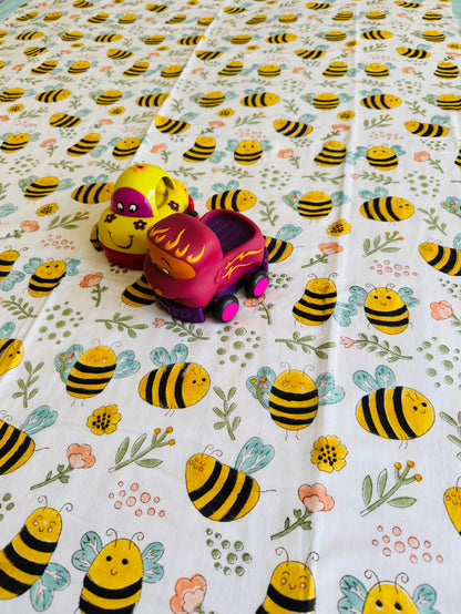 Block Print Cotton Reversible Coverlet - Kids (Bee Garden)