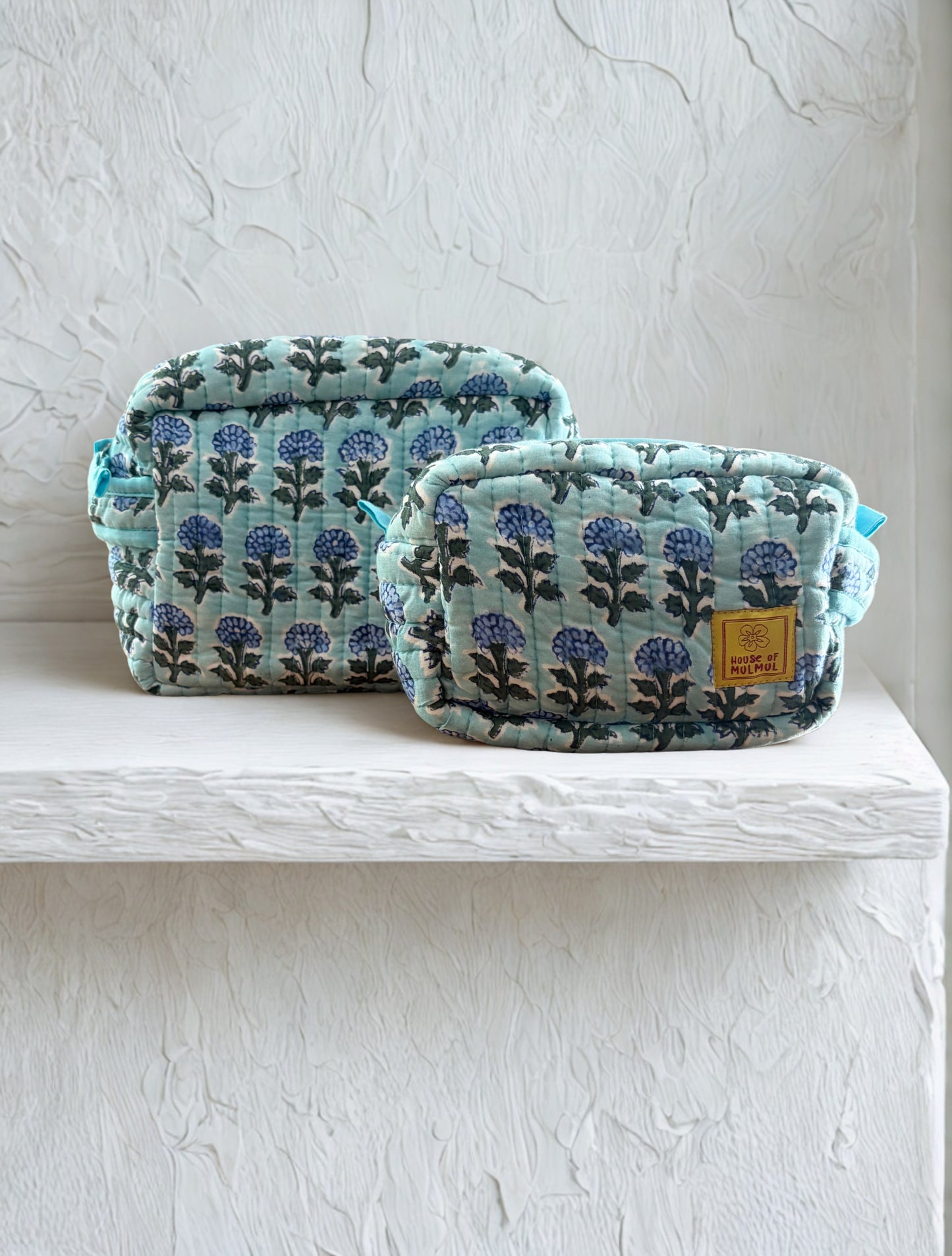 House of Mulmul - Quilted Blockprint Travel Makeup pouch set.