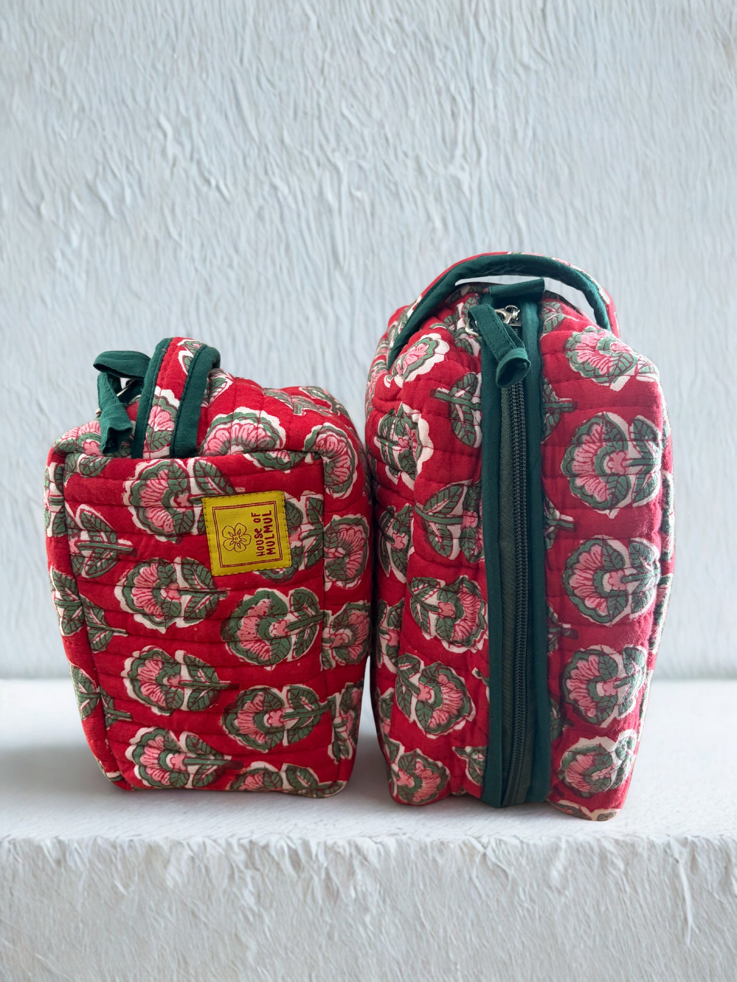House of Mulmul - Quilted Blockprint Travel Makeup pouch set.