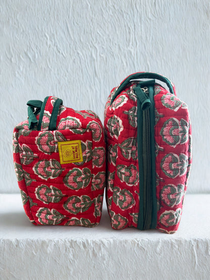 House of Mulmul - Quilted Blockprint Travel Makeup pouch set.