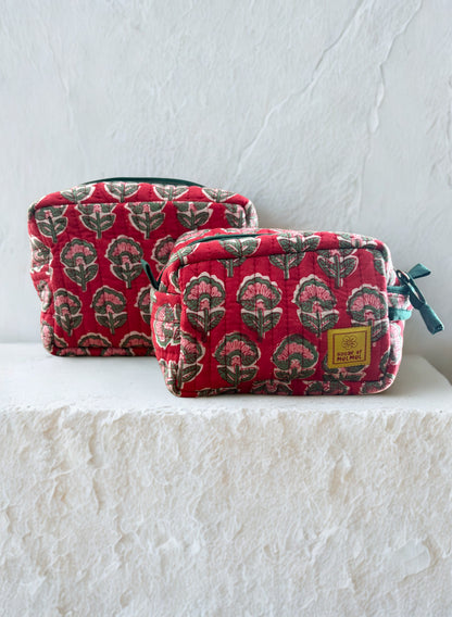 House of Mulmul - Quilted Blockprint Travel Makeup pouch set.