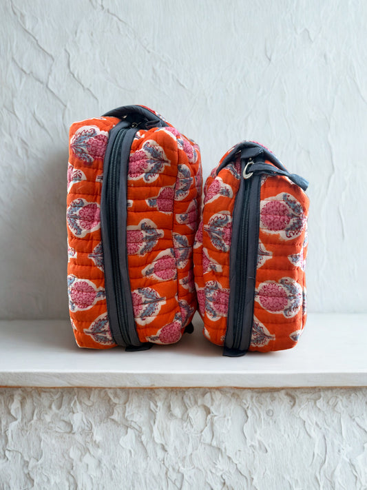 House of Mulmul - Quilted Blockprint Travel Makeup pouch set.