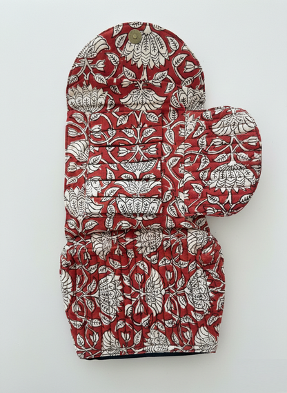 House of Mulmul - Quilted Foldable Travel Makeup pouch. Red and white floral patterned makeup bag
