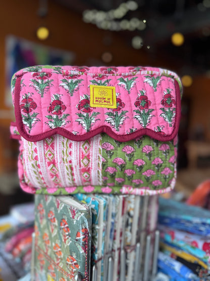 Block print Travel Makeup Pouch (Patchwork - Single Large) #C25A