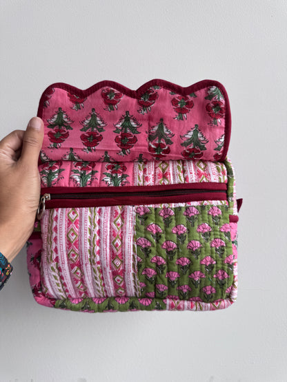 Block print Travel Makeup Pouch (Patchwork - Single Large) #C25A