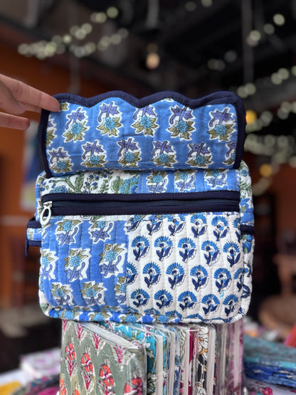 Block print Travel Makeup Pouch (Patchwork - Single Large) #C25A