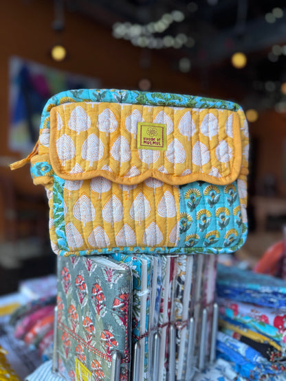 Block print Travel Makeup Pouch (Patchwork - Single Large) #C25A