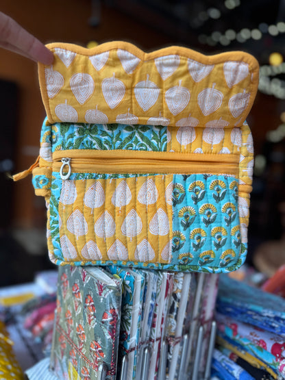 Block print Travel Makeup Pouch (Patchwork - Single Large) #C25A