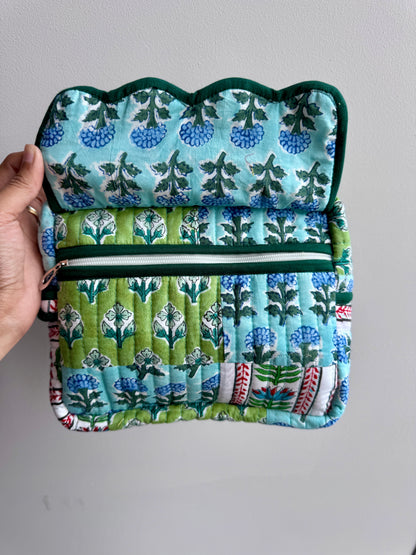 Block print Travel Makeup Pouch (Patchwork - Single Large) #C25A