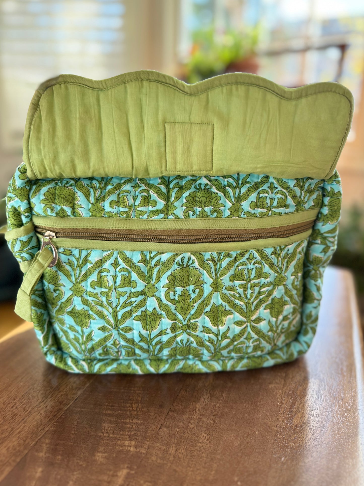 Block print Travel Makeup Bag (Single - C25B) - Green